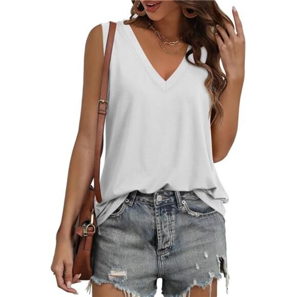 2 Pack Womens Tank Tops Summer V Neck Sleeveless Loose Casual Blouses Beach - Picture 4 of 6